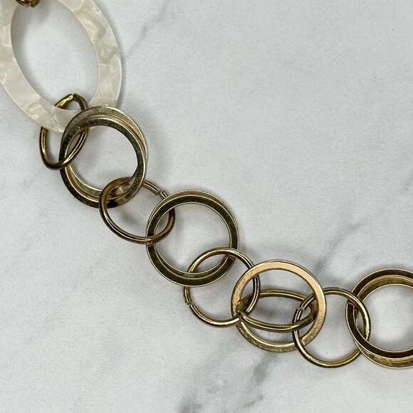 Gold Tone and White Long Chain Link Necklace - Picture 6 of 8